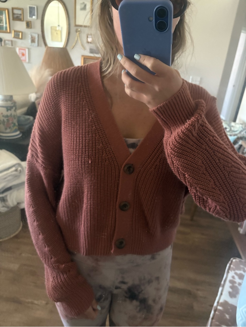 moon & madison Rust V-Neck Button Front Cardigan